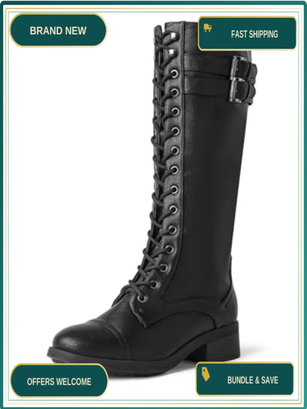 Women's Knee High Combat Riding Boots Faux Leather